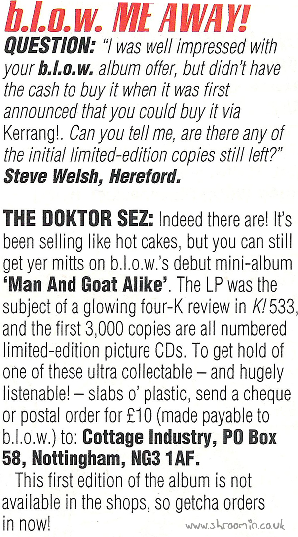 Kerrang! Q+A re: Man & Goat Alike. Date Unknown